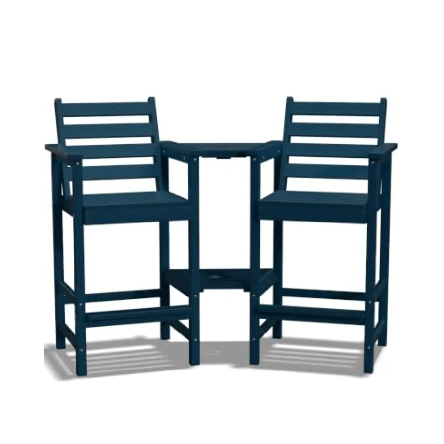 Outdoor tall Adirondack chairs with removable connecting trays, made of weather-resistant polywood in classic navy blue for enh
