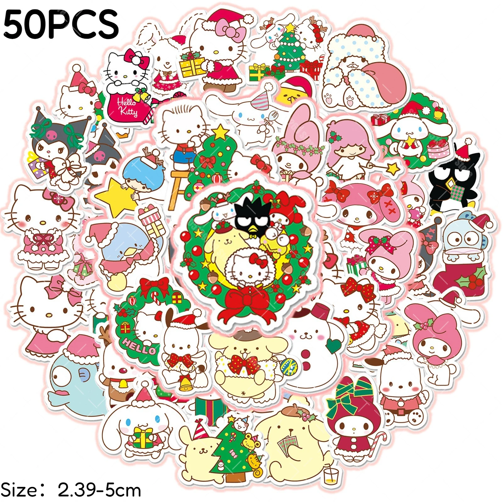 50PCS 산리오 크리스마스 스티커 만화 귀여운 시나모롤 방수 창의적인 DIY 수제 계정 휴일 장식 스티커