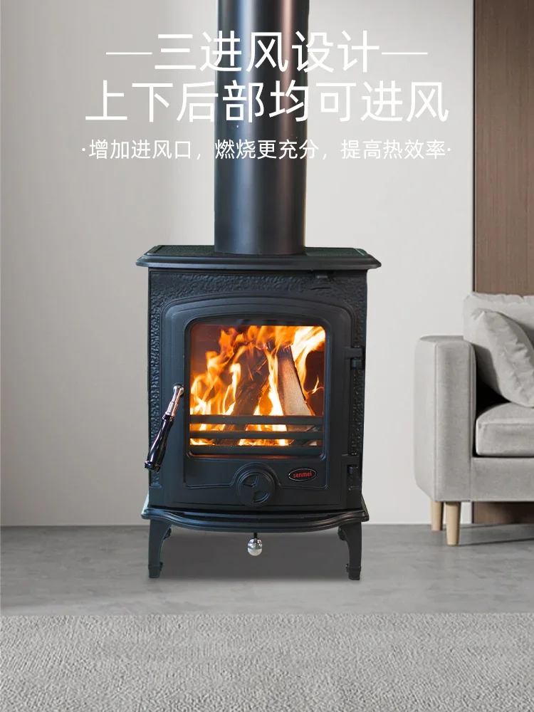 Cast iron true fire fireplace, burning wood and firewood for heating, burning fire, homestays, villas, rural decoration