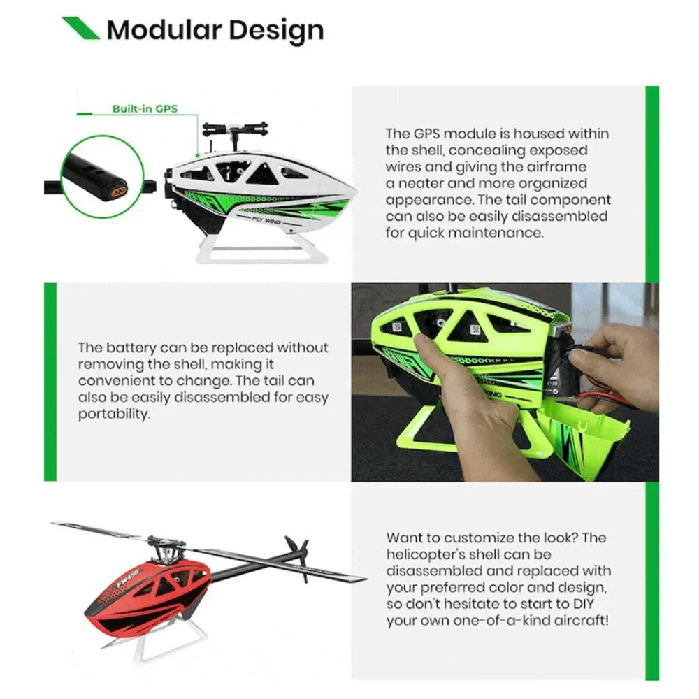 FW450 Fly Wing FW450L V3 Auto-Aerobatic Auto Inverted Hover Figure Eight Orbit Omni-GPS 10CH Flybarless Rotor RC Helicopter