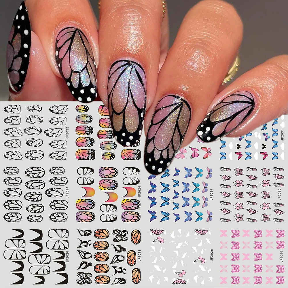 Butterfly Wings Water Nail Decals Pink Blue Butterfly Nail Stickers Spring Summer Neon Transfer Sliders for Manicure GLJF-2020