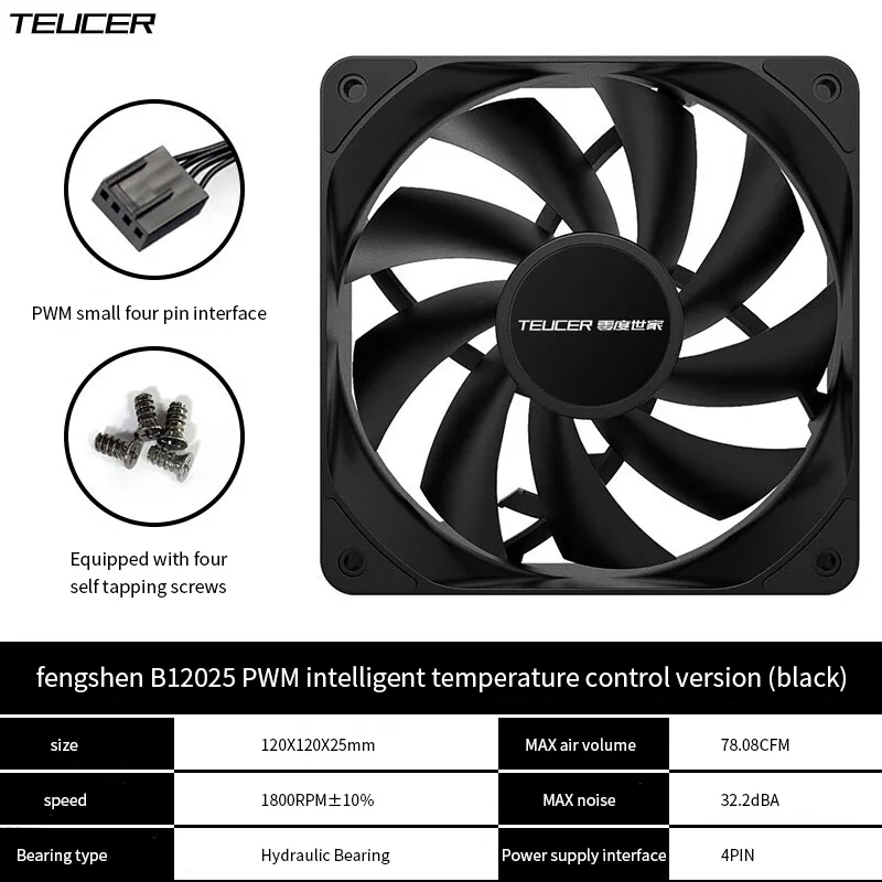 TEUCER High Performance PC Computer Case Fan Lower Noise 4Pin 12V PWM 120mm Silent 12CM CPU Cooler Cooling Radiato Speed 1800RPM