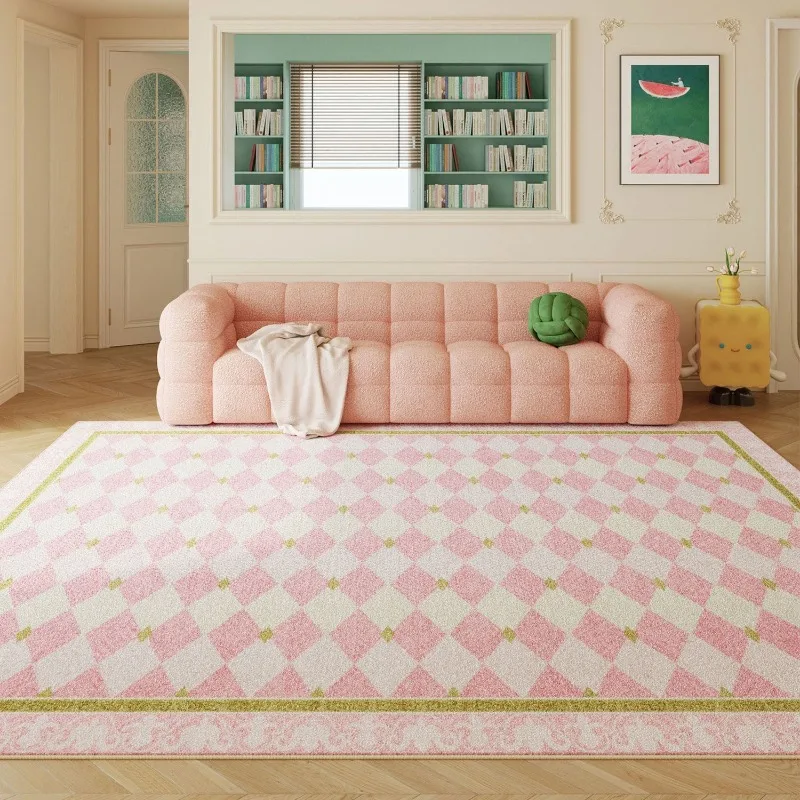 Pink Diamond Plaid Living Room Soft Carpet Creative High-End Bedroom Rug Home Decor Sofa Coffee Table Floor Mat Tapis Alfombra