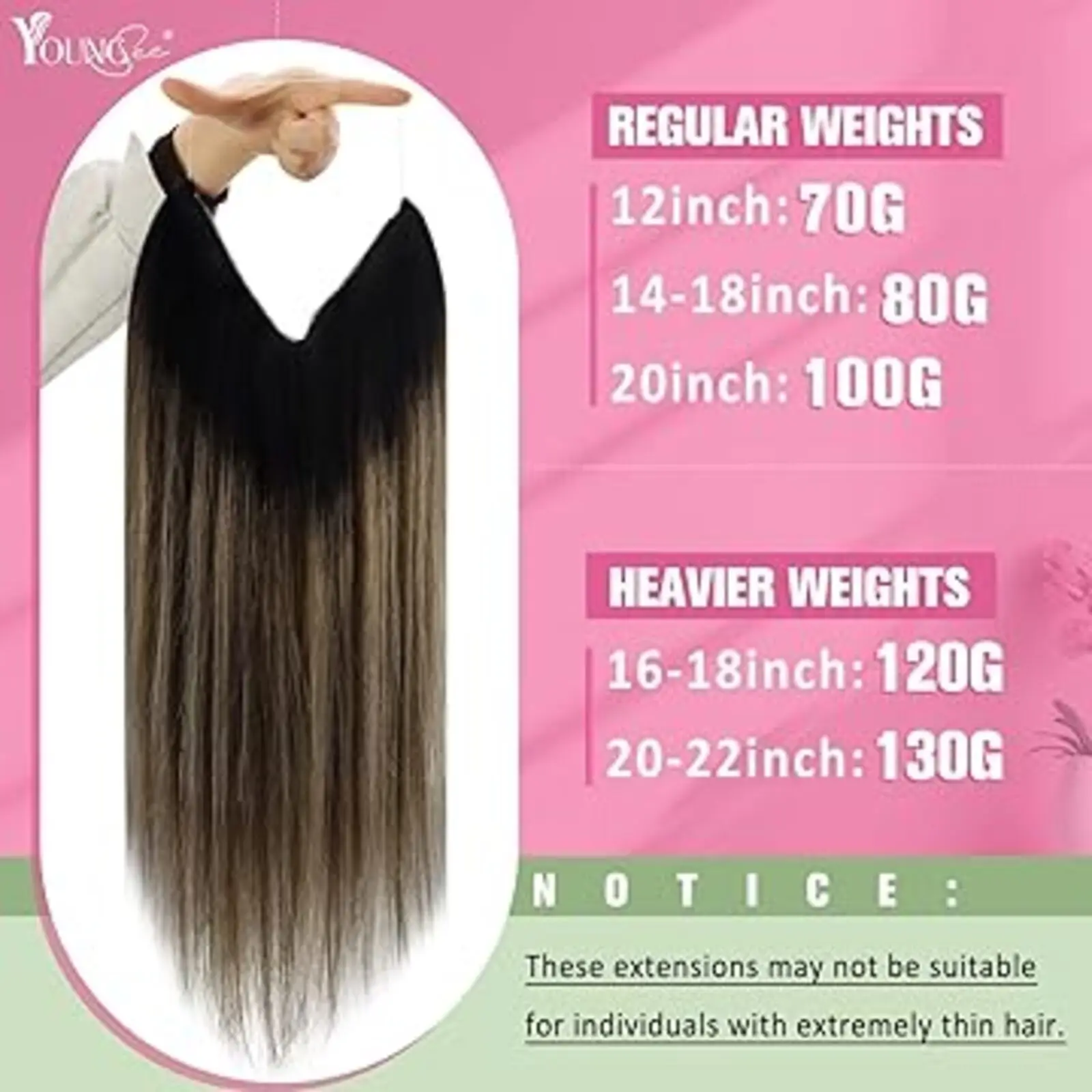 YoungSee Fish Wire Hair Extension  Easy to Install Straight Invisible Wire Hair For Thinning Hair 12-20Inches