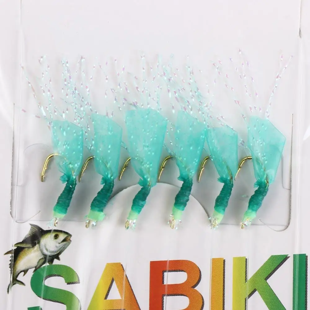 Green Rubber Sabiki Rigs Feather Lures Carbon Steels Fishing String Hooks Tied Hooks Golden Hooks Sabiki Lure Carp Fishing