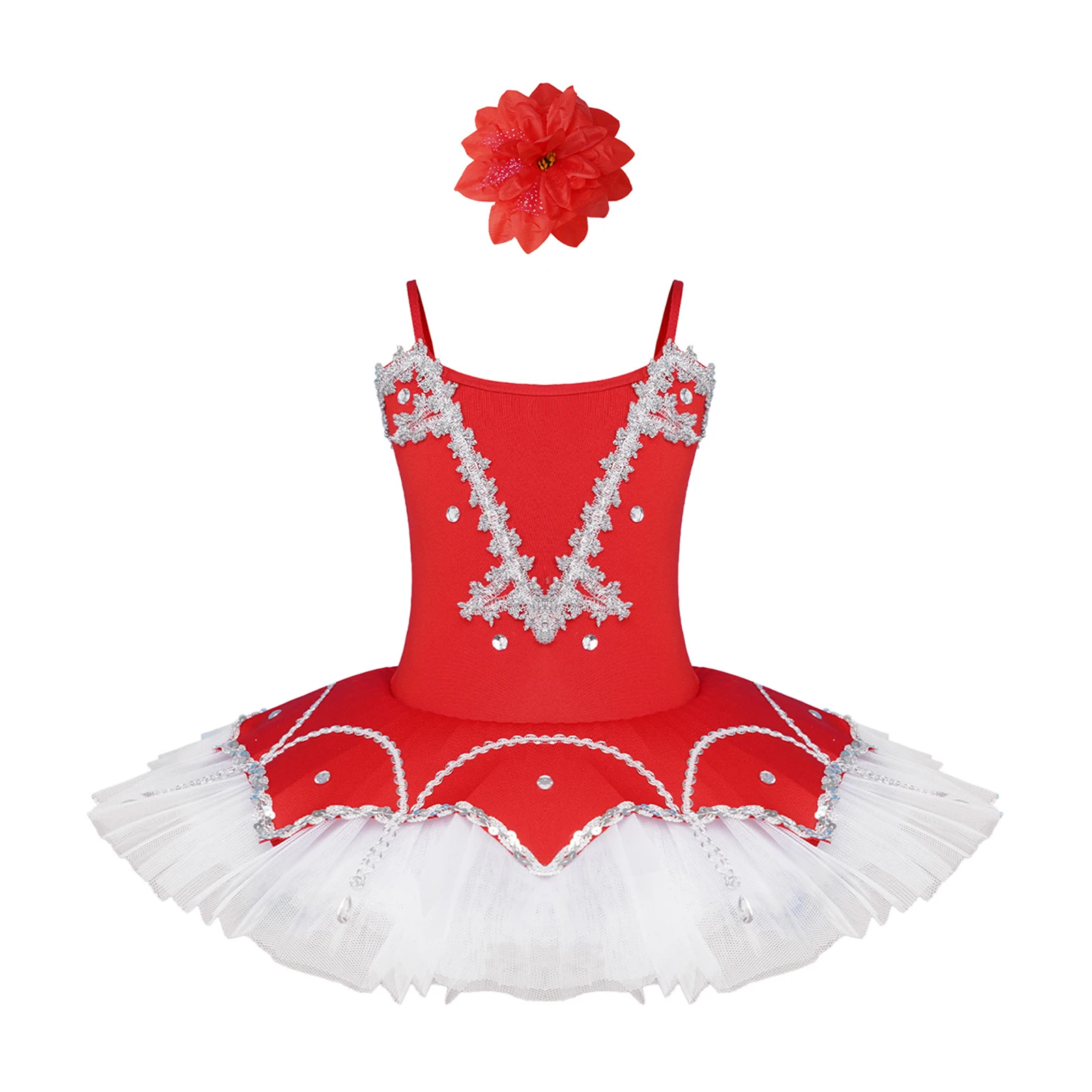 Kids Girls Layered Tutu Dance Dress Ballet Gymnastics Leotard Dresses Braid Trim Sleeveless Princess Party Performance Costume