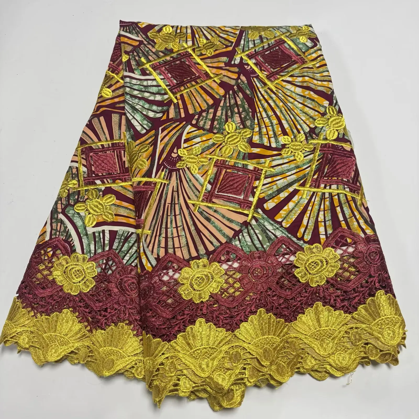 

Новая африканская золотисто-розовая восковая ткань, 100% хлопок, Анкара, восковая атласная кружевная ткань с принтом для одежды, материалы 6 ярдов 19A05