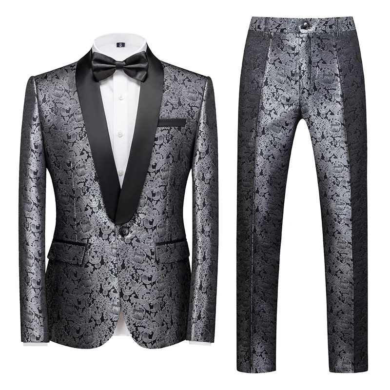 High End Brand Men Wedding Jacquard Suit Large Size 6XL Male Single Breasted Slim Fit Tuxedo Dress Male Blazer Jacket and Pants