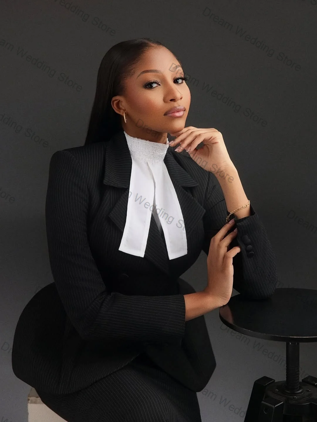 

Formal Black Pinstripe Women Suit Pants Set 2 Piece Blazer+Trousers Office Lady Jacket Wedding Tuxedo Customized Business Coat
