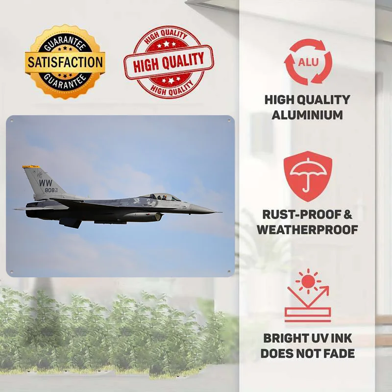 F-16 Fighter Jet in Flight Metal Poster Perfect Gift for Fans Lovers Personalized Wall Art Metal Sign for Decor Living Room Home
