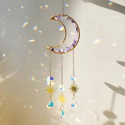 자수정 Suncatcher 문 크리스탈 보석 Windchime 태양 포수 홈 장식 무지개 크리스탈 창 마당 정원 장식 야외