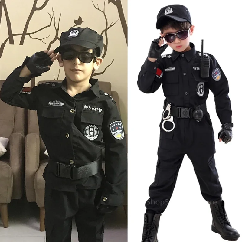 Bambini Traffico Polizia speciale Costumi di Halloween Festa di carnevale Prestazioni Poliziotti Uniformi Bambini Esercito Ragazzi Costumi Cosplay
