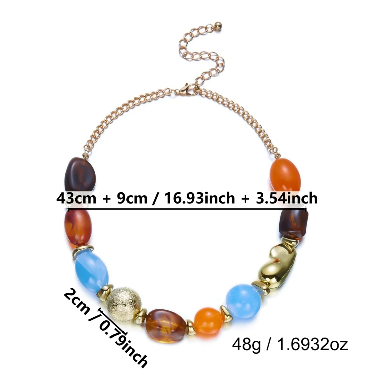 Klobige Unregelmäßige Acryl-Perlenkette für Damen und Herren, Bunte Imitations-Natursteinperlen-Halskette, Vintage-Punk-Schmuck – Detail 38