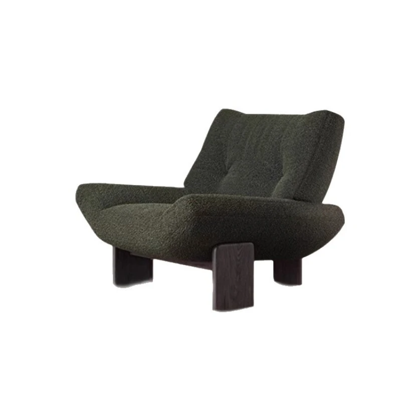 

French simple sitting area ash wood leather art fabric casual single chair, living room single chair single