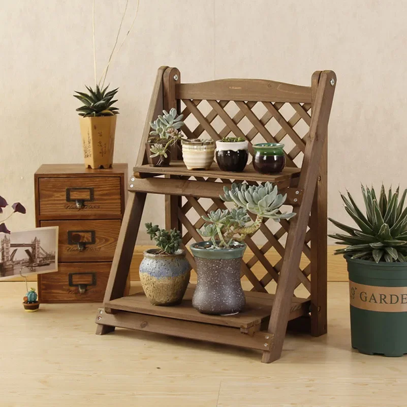 

Simple Two-Layer Foldable Small Wooden Shelf, Multi-meat Table, Floating Window, Mini Solid Wood Flower Rack, Storage Rack