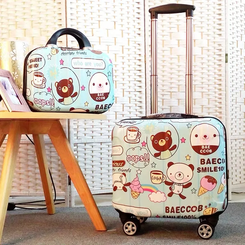 18 inch Trolley Luggage Set Cartoon Cute kid\'s Travel Suitcase With Wheels Carry on Cabin Luggage Student Cosmetic Travel Bags