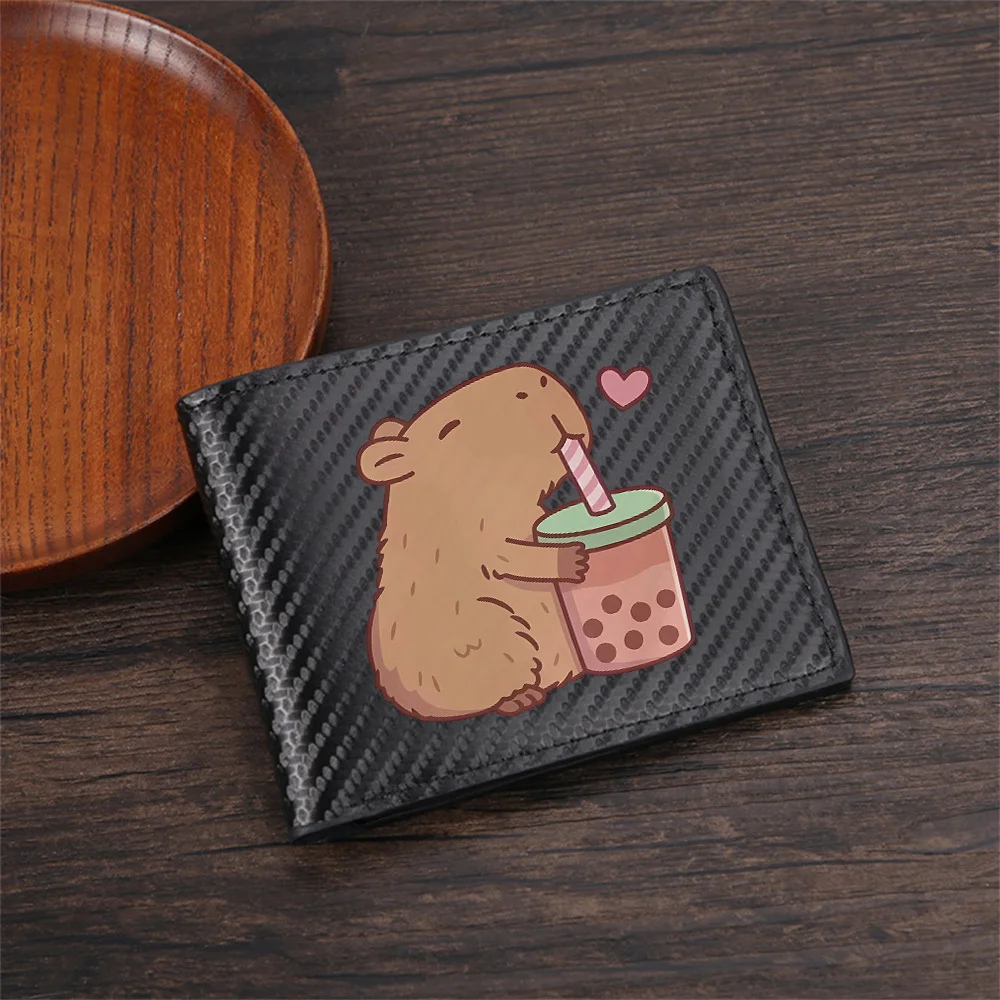 Cute capybara drinking boba tea Men's Wallets Simple Business Modern Stylish Printing Design Gifts For Father Boyfriend Christma