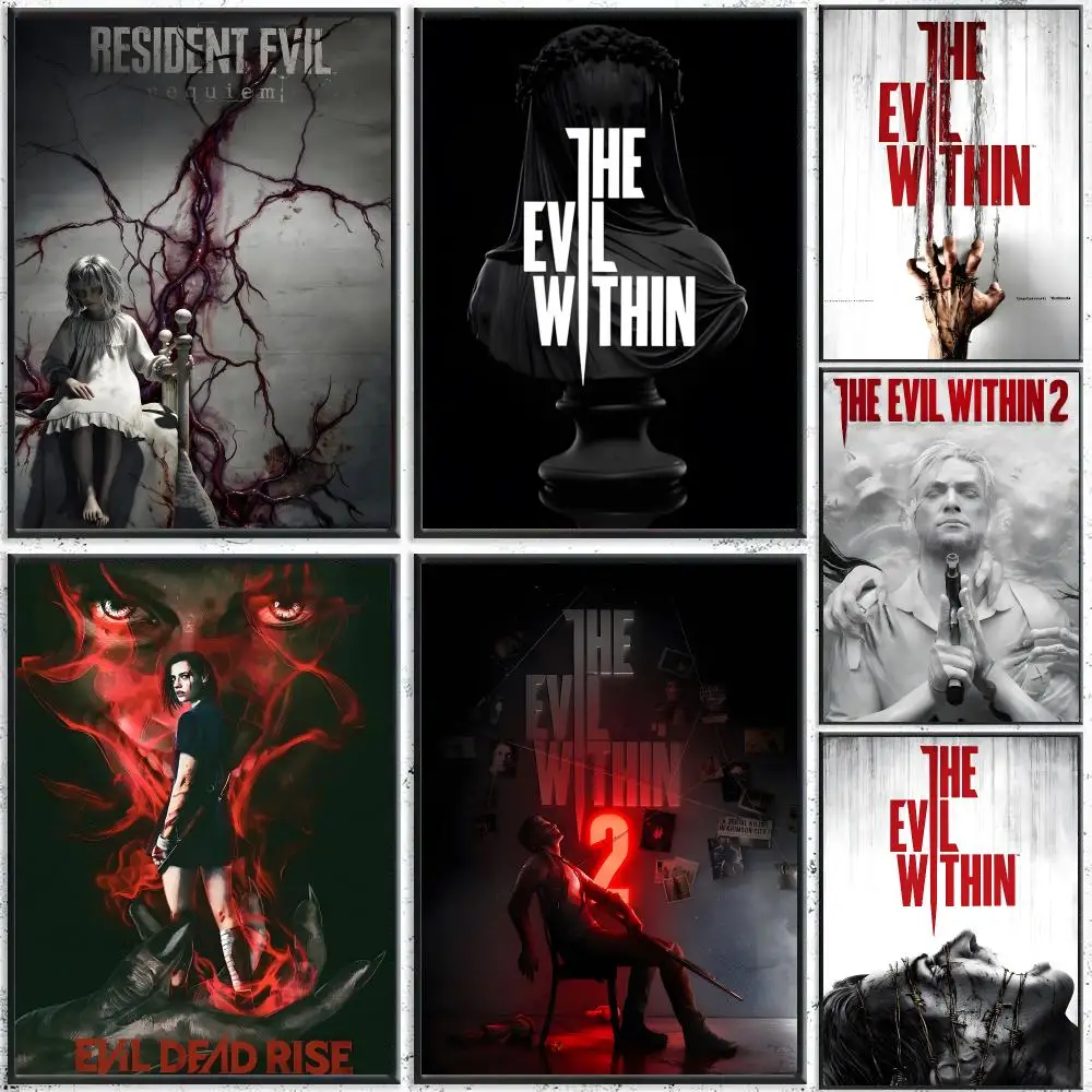 Game The Evil Within Poster Self-Adhesive Waterproof Wall Stickers, Coffee Bar Home Wall Decor
