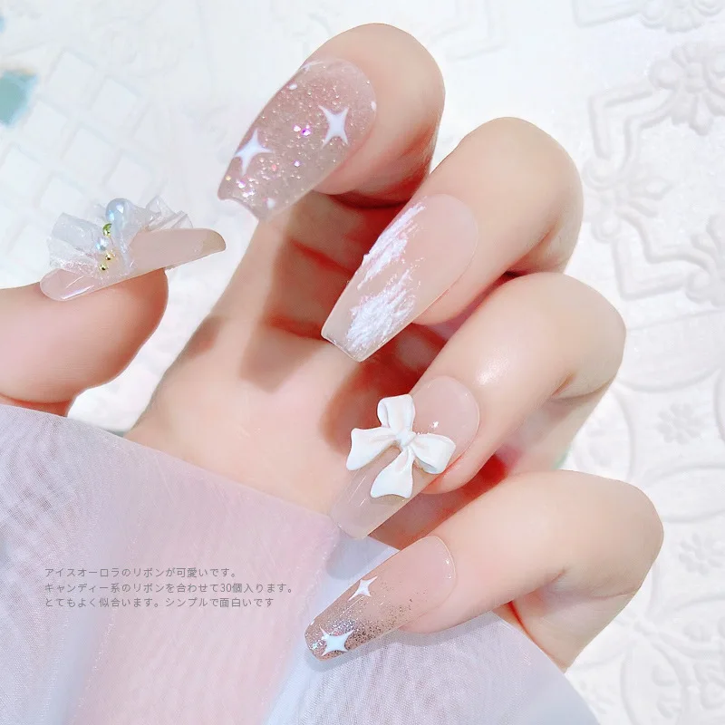 30Pcs 3D Aurora Skirt Resin Bow Nail Charms Stereo Crystal Gel Bows Lovely Ornaments For UV Gel DIY Nail Manicure Decor Set