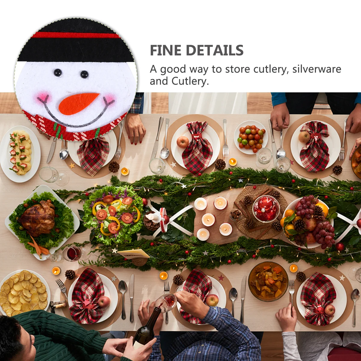 

2Pcs Christmas Decor Cutlery Bag Santa Snowman Knives Fork Cover Xmas Silverware Holder Tableware Bag Dinner Party