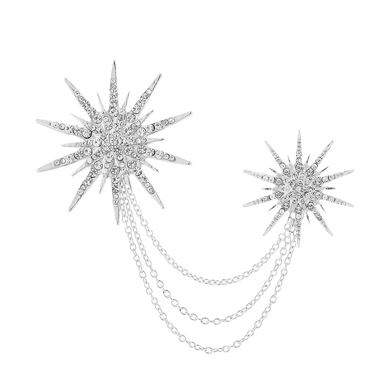 Vintage Kristall Stern Schneeflocke Brosche für Männer Quaste Kette Abzeichen Mode Anzug Anstecknadeln Elegante Schmuck Zubehör – Detail 2