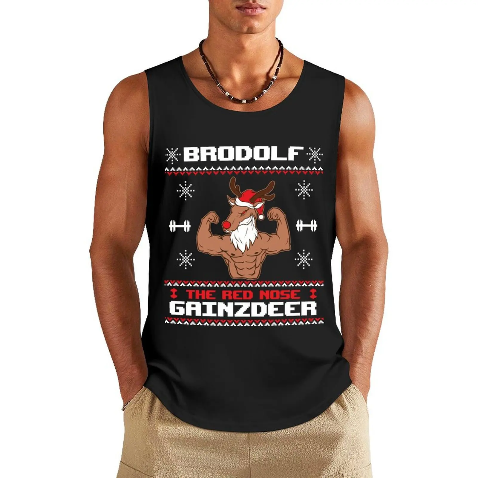 Brodolf The Red Nose Gainzdeer Gym Ugly Christmas Tank Top T-shirt men Sportswear for men Men's gym clothing