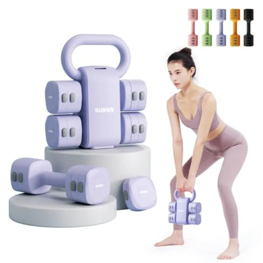 

Home Gym Lightweight Adjustable Dumbbell Kettlebell Set - 4-in-1 Free Weight Set with Kettlebell Grip Converter 2.2/3.3/4.4/5.5
