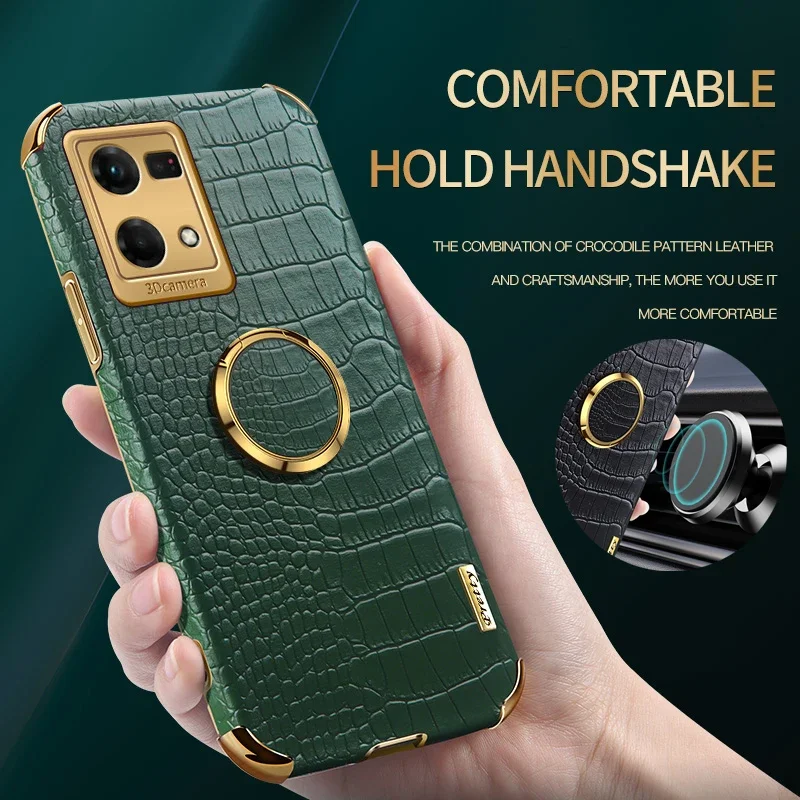 Casing Silikon Kulit Pola Buaya Untuk OPPO Reno 7 Pro 7Z 4G 5G Dengan Penyangga Cincin Magnetik, Penyangga Lipat, Pelindung Benturan