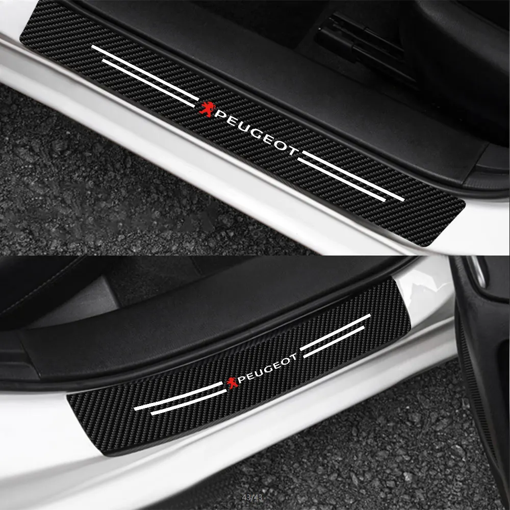 For Peugeot 408 4008 308 3008 5008 508 2008 208 301 Accessories 4pcs/set Leather Carbon Fiber Car Door Sill Anti-Scratch Sticker