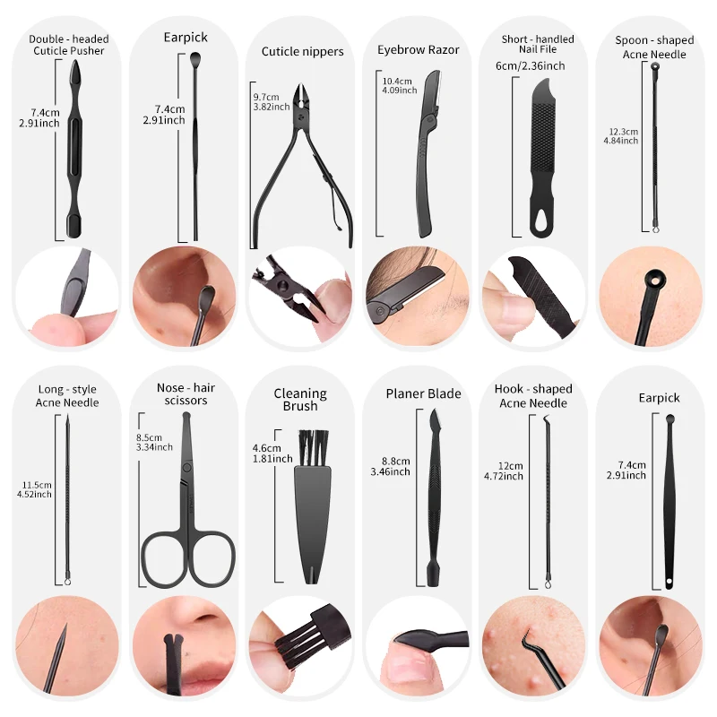 Conjunto de ferramentas para cortador de unhas de 8/10/24 peças, estojo de viagem portátil, pinças para cutícula, cortador de unhas profissional e kit de pedicure.