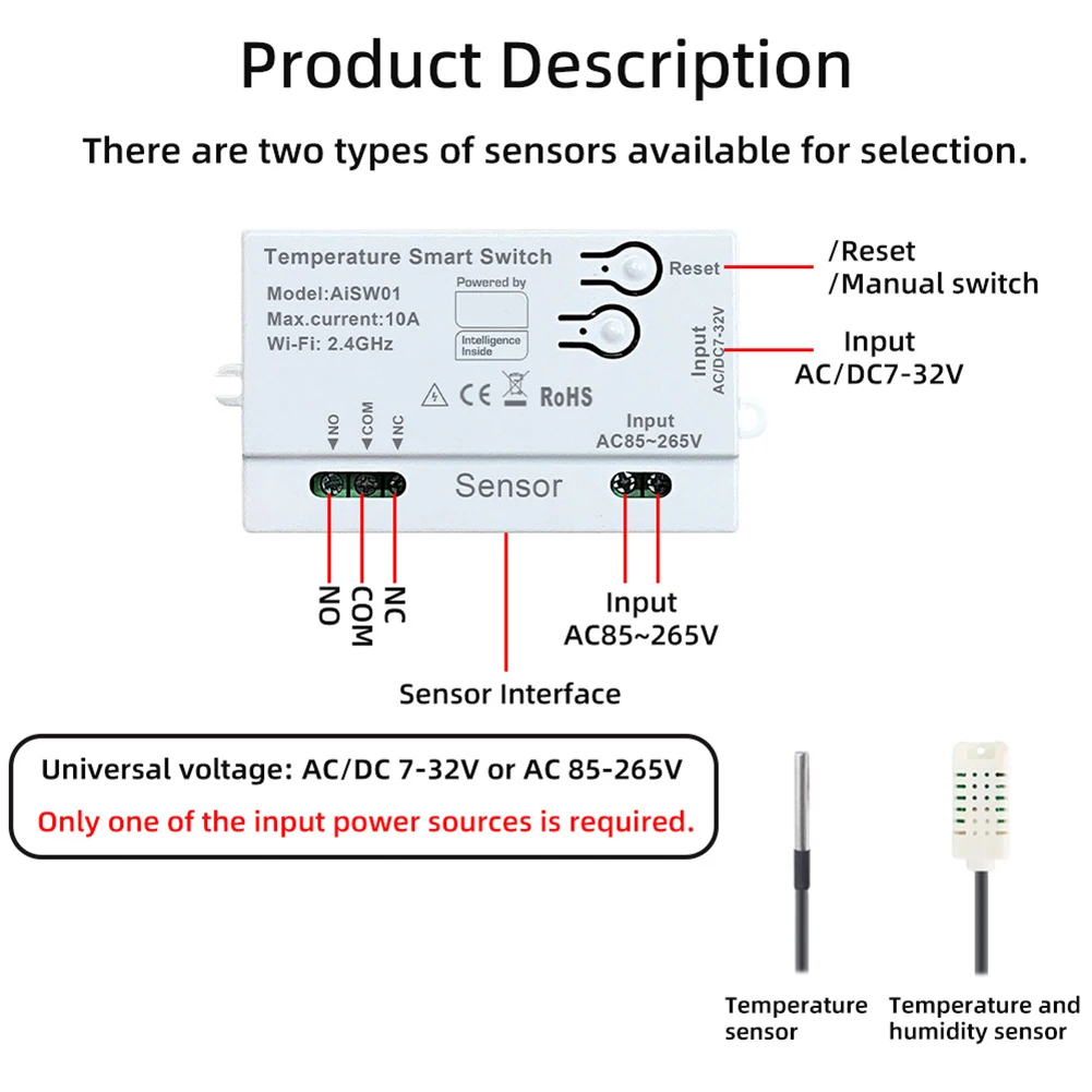 Temperatur Feuchtigkeit Schalter Für Tuya Smart WiFi Temp Hum Sensor Passive Trocken Kontaktieren Fernbedienung Schalter Sprachsteuerung