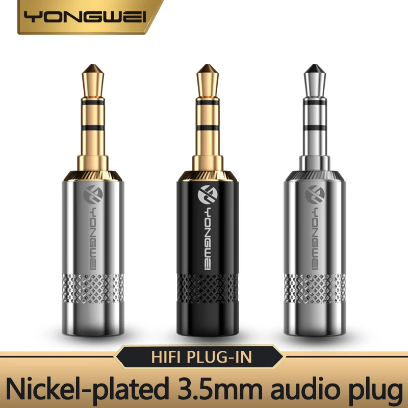 YONGWEI  3.5 aux headphone car headset computer MP3 3-polos, DIY welded female plug 3.5mm TRS gold plated audio plug