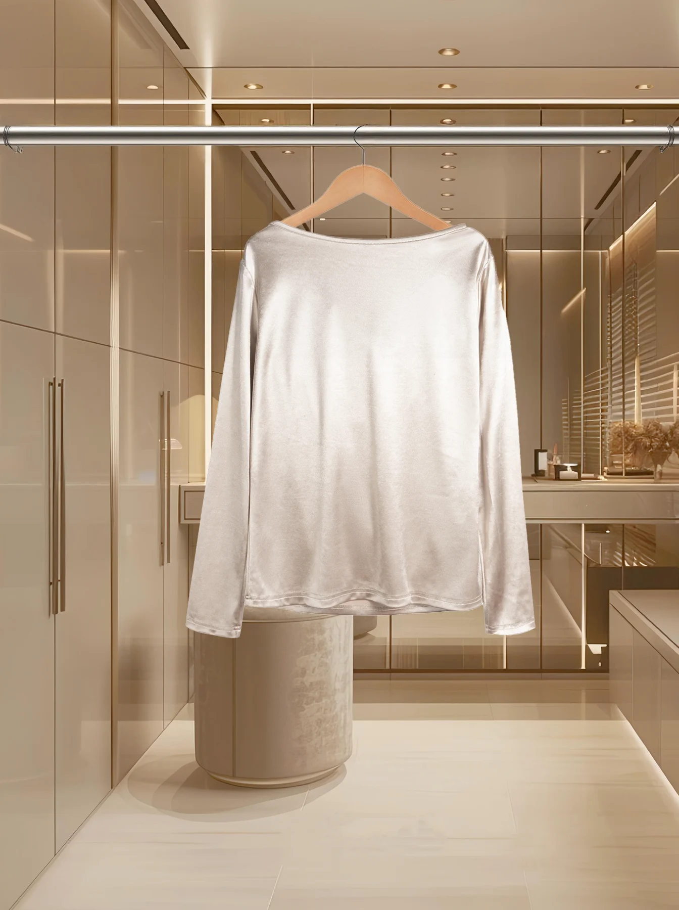 レディース トップス ゴールド サテン 長袖 カウルネック ラッフル エレガント 高級 春 秋 デイリー パーティー イブニング シャイニー シック ブラウス