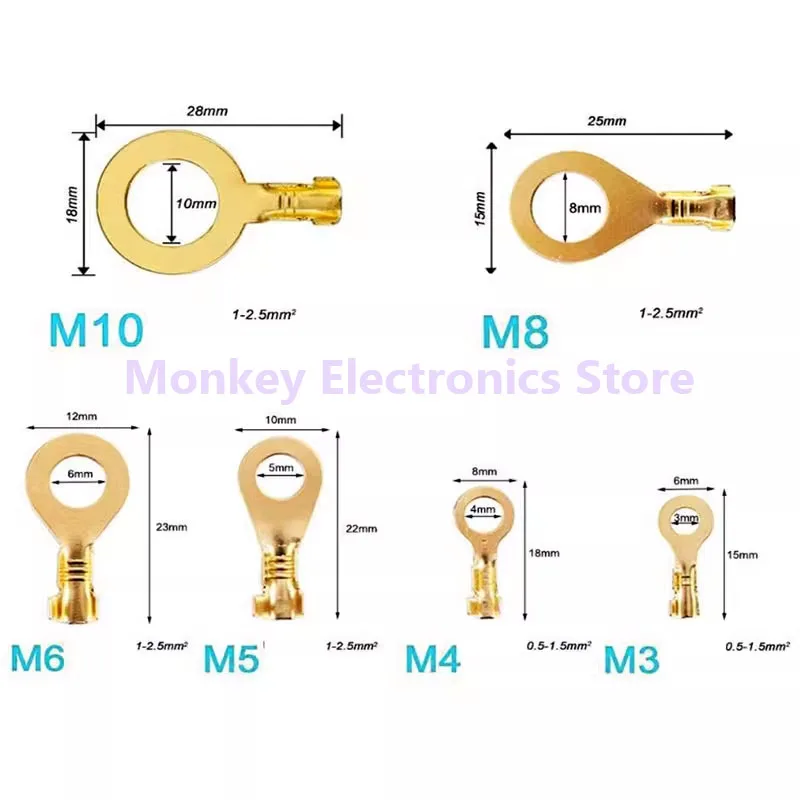 150pcs Wiring Grounding Copper Terminal Set Round O-ring M3/M4/M5/M6/M8/M10