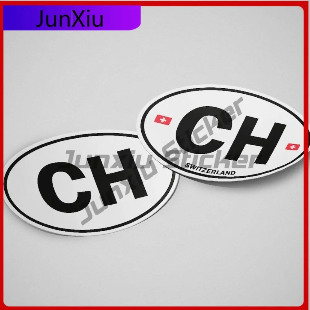 

Switzerland Flag Sticker Oval-shaped White and Black Country Cool Cars Refrigerators Scratch Proof Waterproof Auto Accessories
