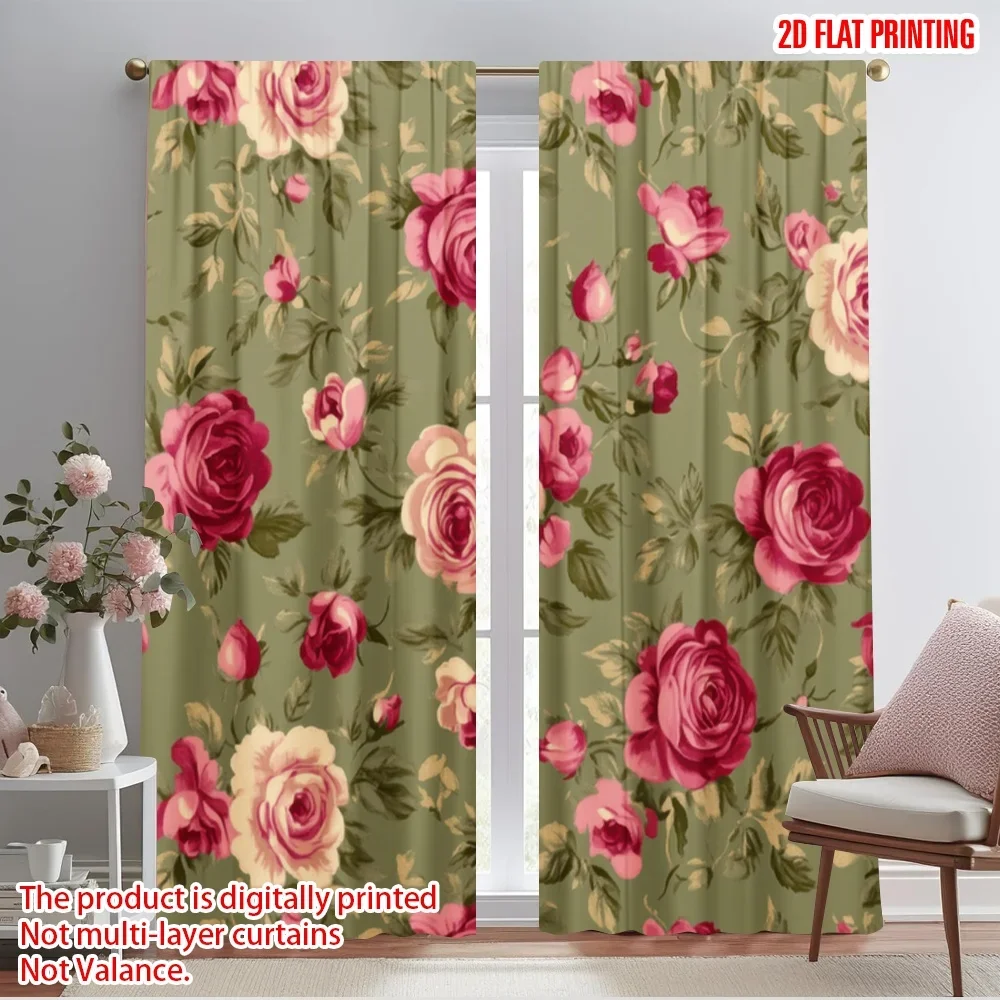 2pcs,2D plane printing Contemporary Curtains Vintage Blooms 100% Polyester (without rod) Festive Ldeal for Bedroom Office