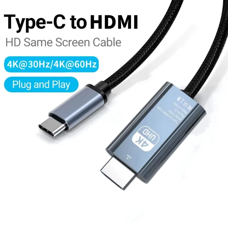 USB C To HDMI Cable 2M/6.6FT 4K 30/60Hz Type C To HDMI HD TV Converter Adapter For IPhone 15 MacBook Pro/Air IPad Samsung Laptop
