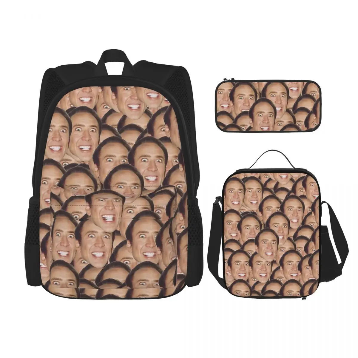 Nicolas Cage Meme Backpacks Children Bookbag School Bags Rucksack Lunch Bag Pen Bag Three-Piece Set