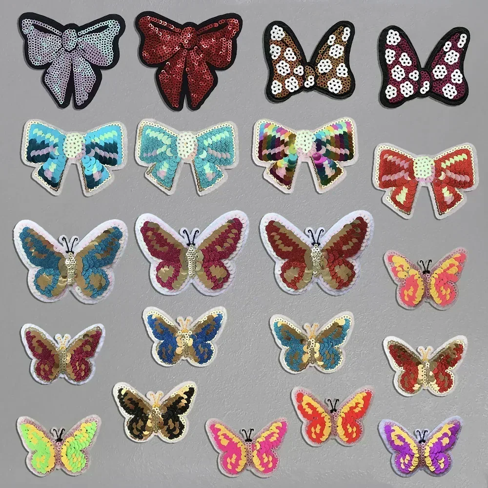 Wholesale sales of 1 piece insect butterfly Sequin embroidery patch Hot melt adhesive ironing Sewable Repair hole decorate