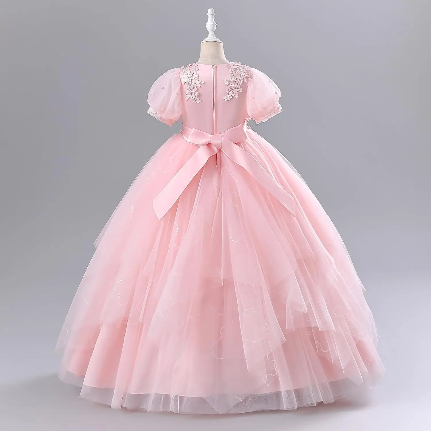 زهرة فتاة الترتر ملصق فستان الأطفال الزفاف وصيفة الشرف ، الأميرة حفلة عيد ميلاد الكرة الشيفون ثوب مسائي بالتواصل اللباس