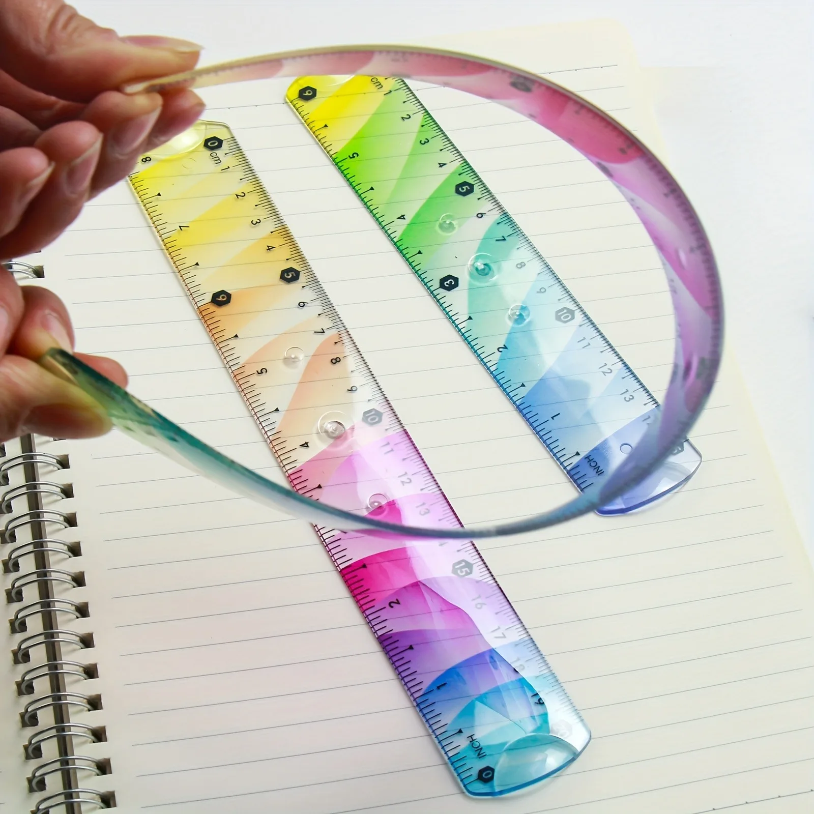 1pcs Rainbow Gradient Flexible Ruler, Unbreakable Soft Straight Ruler for Students, Artists, Home Office Daily Measuring Tools