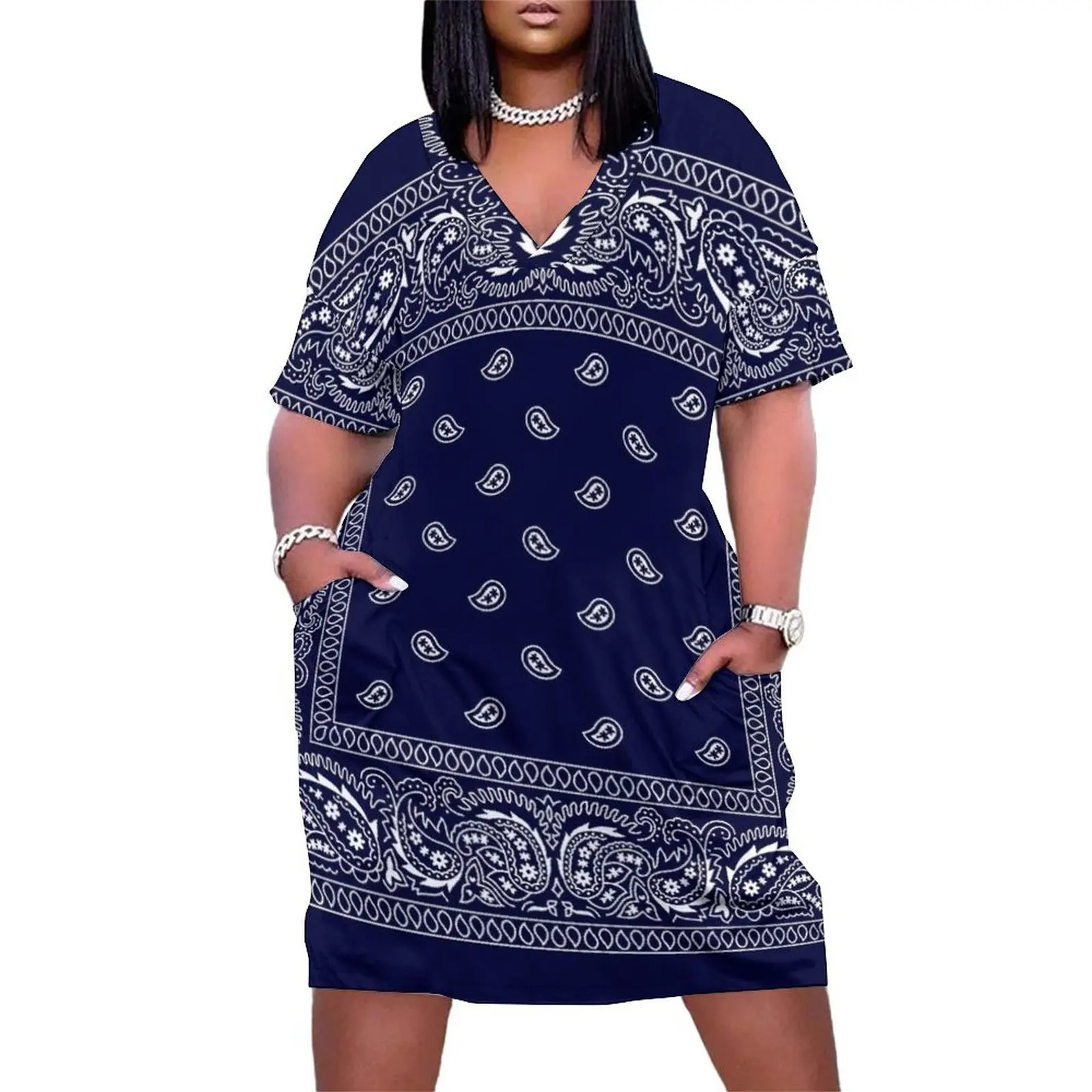 Bandana in Navy Loose Pocket Dress dresses summer ladies dresses for women 2025 Dance dresses