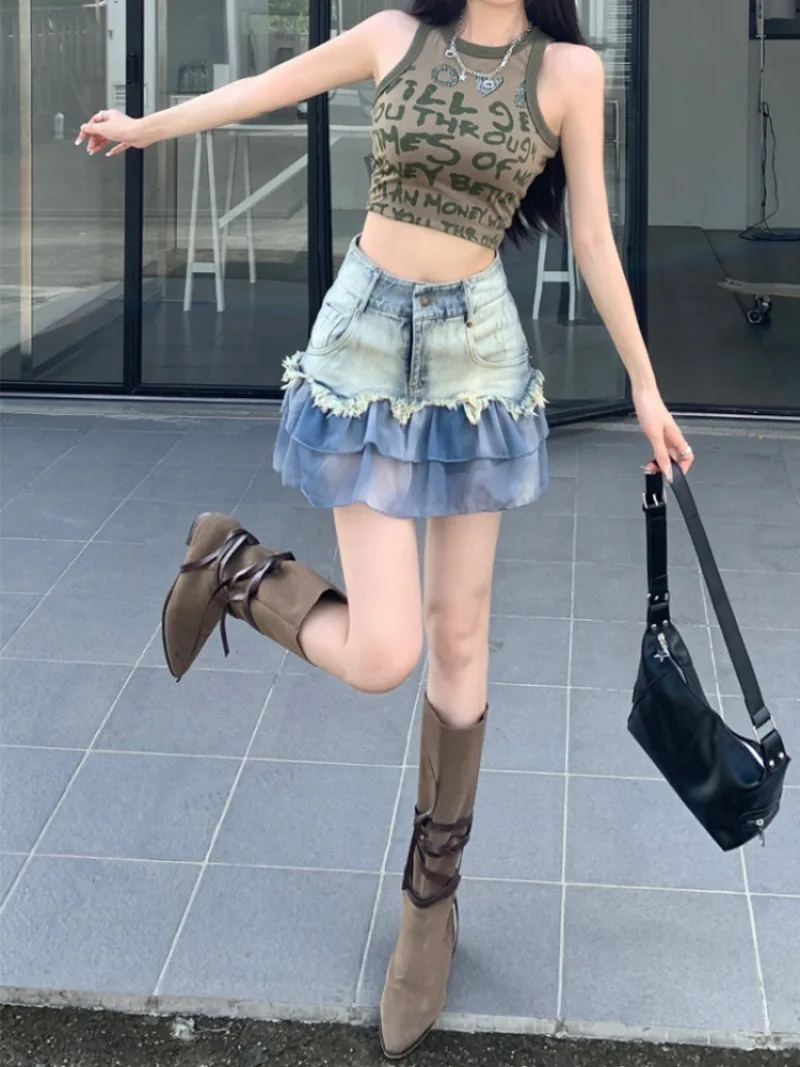 Jeans Skirts For Women Patchwork With Pocket Gyaru Woman Denim Skirt Korean Style Vintage Premium Offer Aesthetic Hot A Line Y2k