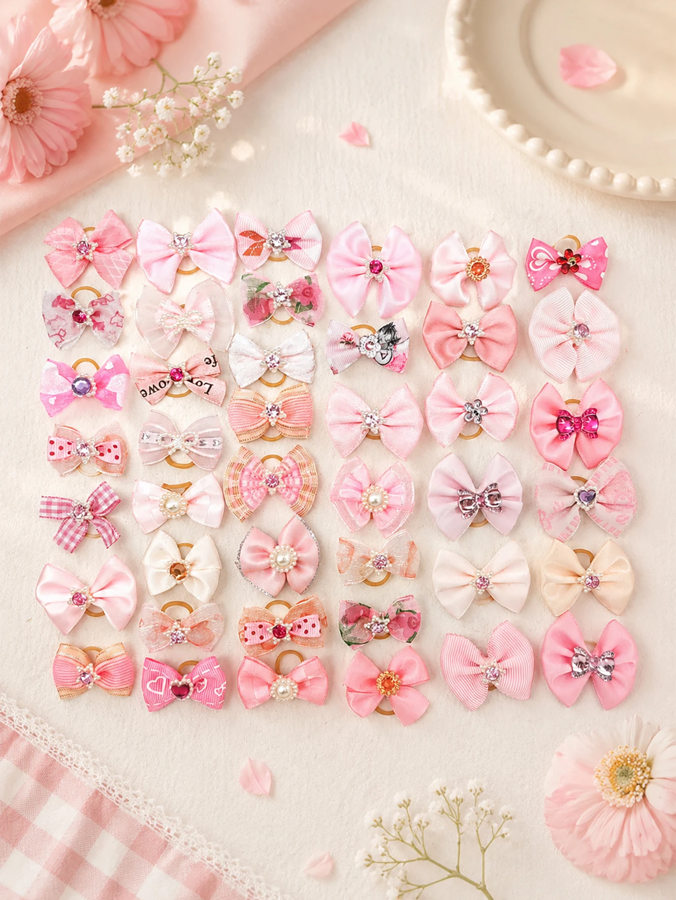 20 Pink Pet Rubber Bands, Bow-Knot Hair Accessories