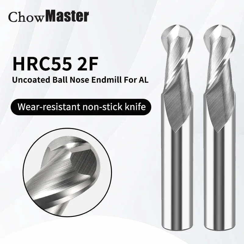 

CHOWMASTER HRC55 Aluminum Milling Cutter 2 Flute Ball Nose Uncoated Carbide End Mill R0.5 R0.75 R1 R1.5 R1.75 R2 R3 R4 R5 R6 R8