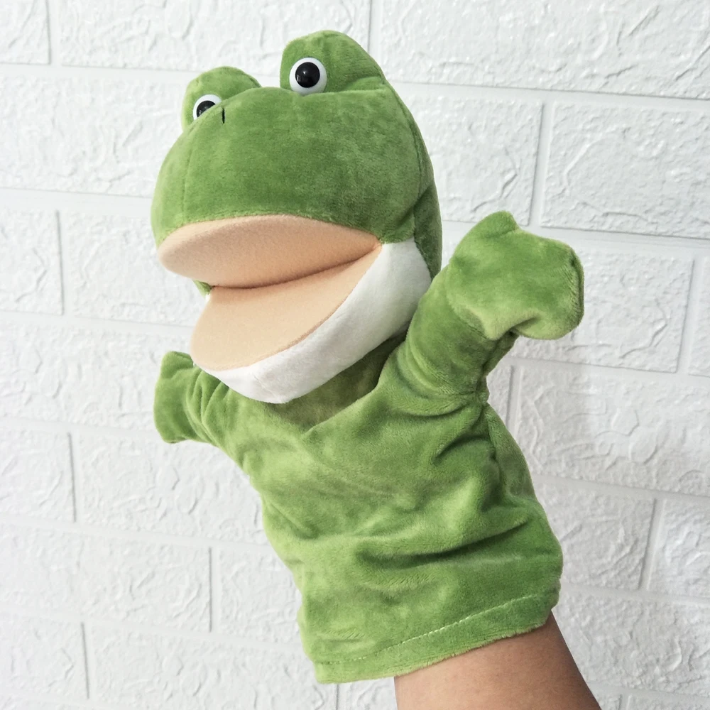 Weiches gefülltes Geschenk, niedliches grünes Frosch-Handpuppen-Plüschtier mit offenem Mund für Kinder