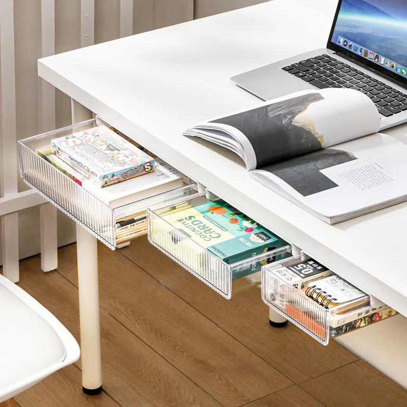 

Desk Table Self Storage Boxs Under Desk Drawer Stick Stand Hidden Stationery Pens Office Home Organizer Accessories Supplies