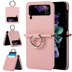 For Samsung Z Flip 6 Luxury Cross Pattern Folding Ring Phone Case For Samsung Z Flip 3 4 Z Flip 5 Insert Card Shock Back Cover