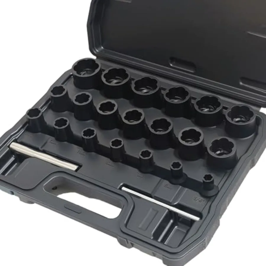 

Набор для снятия болтов и гаек, 22 предмета, метрический, 8-27 мм, ударный инструмент для снятия колесных гаек, привод 1/2" и 3/8", для демонтажа колесных замков