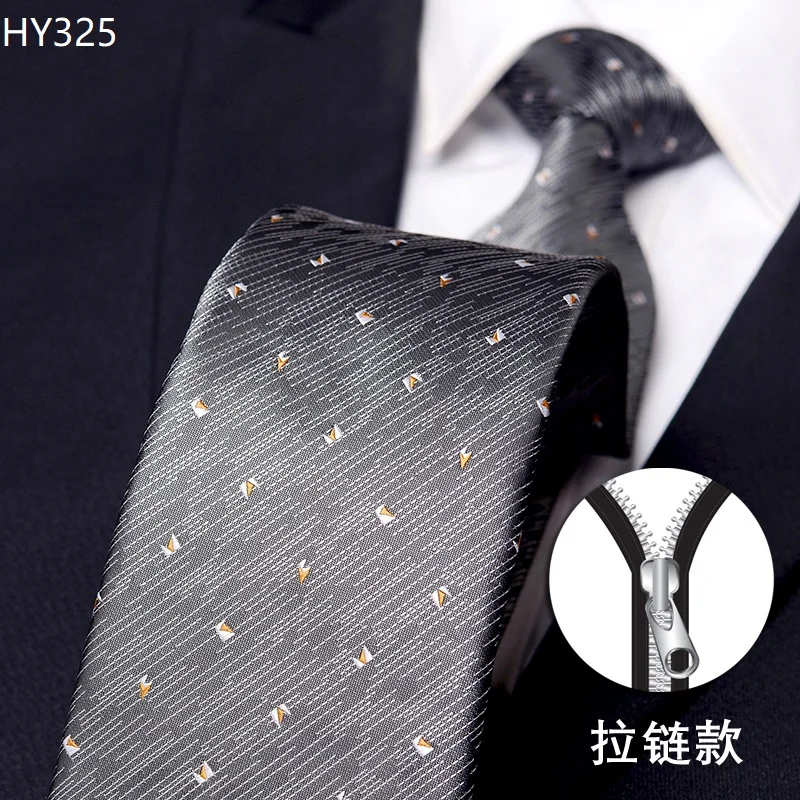 

High Quality Wine Gray Rain Striped Tie Men's Zipper Formal Attire Business Banquet Shirt Accessories 8CM Wide Zipper Cravat